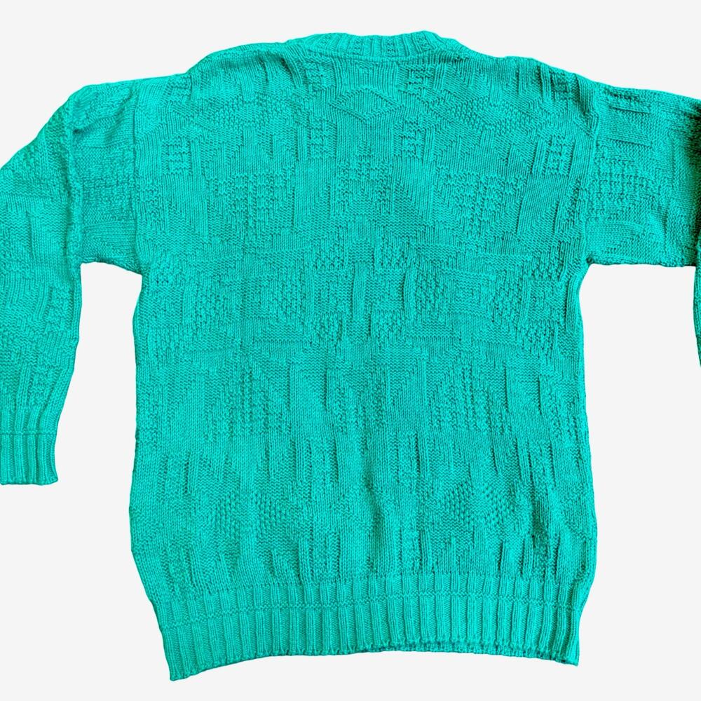 VTG Lake Harmony Sweater M Green Textured Knit Crewneck USA Made Cotton Preppy - Picture 5 of 10